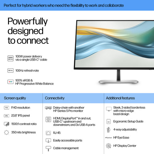 HP Series 5 Pro 23.8 inch FHD USB-C Monitor - 524pu computer monitor