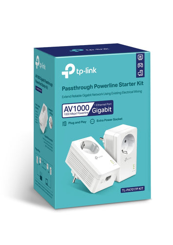 PowerLine Network Adapter TP-Link TL-PA7017P 1000Mbit/s Gigabit Passthrough HomePlug AV2
