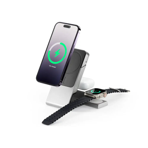 ALOGIC Matrix+ 3-in-1 Magnetisches Ladedock – 5000mAh Powerbank für iPhone, Apple Watch, AirPods – Schwarz, Silber