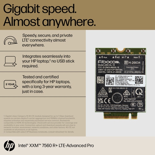 HP XMM 7560 R+ LTE-Advanced Pro WWAN interface cards/adapter
