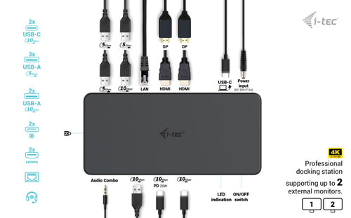 i-tec CADUAL4KDOCKPD2UK laptop dock/port replicator
