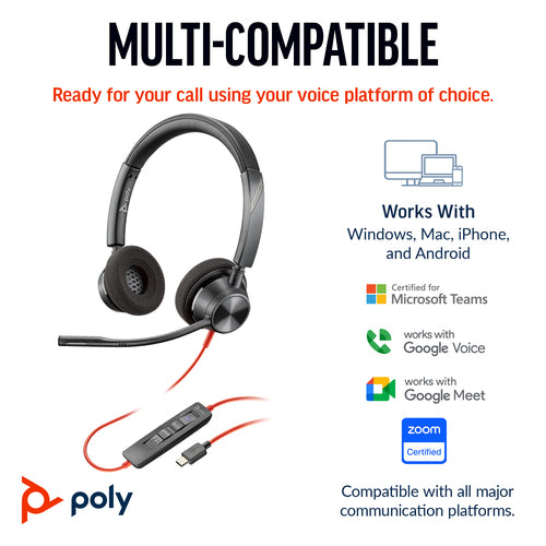 HP Poly Blackwire 3320 Stereo USB-C Headset – Kabelgebunden, Microsoft Teams-zertifiziert, Schwarz