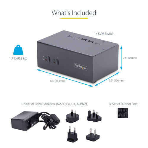StarTech.com 2-Port Dual-Monitor DisplayPort KVM-Switch – 4K 60Hz – Dualer USB-Hub