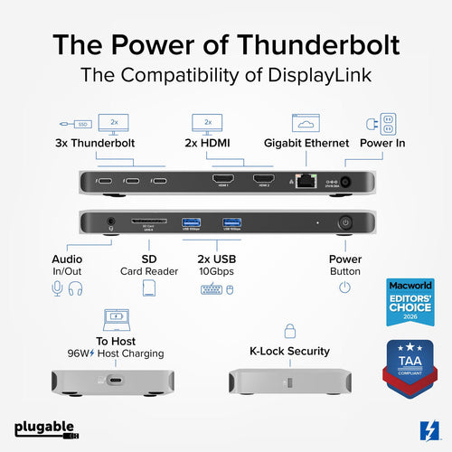 Plugable Technologies TBT-6950PD laptop dock/port replicator