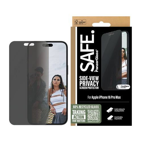 PanzerGlass SAFE. by ® 2-Way Privacy Screen Protector iPhone 16 Pro Max | Ultra-Wide Fit