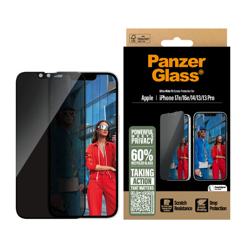 PanzerGlass ® 2-Way Privacy Screen Protector iPhone 17e | 16e | 14 | 13 | 13 Pro | Ultra-Wide Fit w. EasyAligner