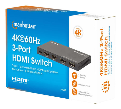 4K 60Hz HDMI Switch 3-Port with Remote Control Automatic Switching