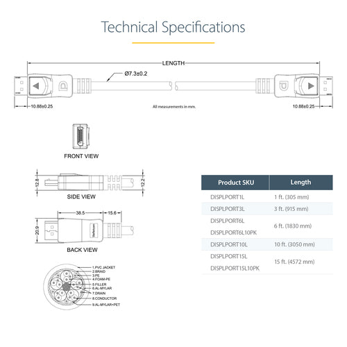 StarTech.com 6ft DisplayPort 1.2 Cable - 10 Pack - 4K Ultra HD