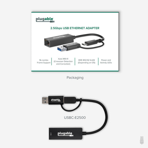 2.5G USB-C-Ethernet-Adapter Plugable Technologies 5000 MBit/s