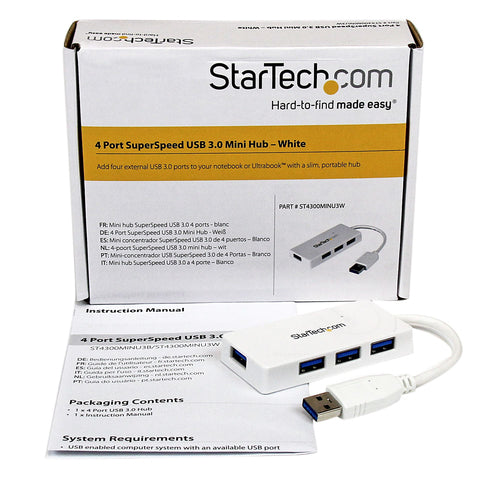 StarTech.com ST4300MINU3W Tragbarer USB 3.0 Hub - 4 Port, 5 Gbit/s, Weiß