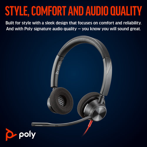 HP Poly Blackwire 3320 Stereo USB-C Headset – Kabelgebunden, Microsoft Teams-zertifiziert, Schwarz