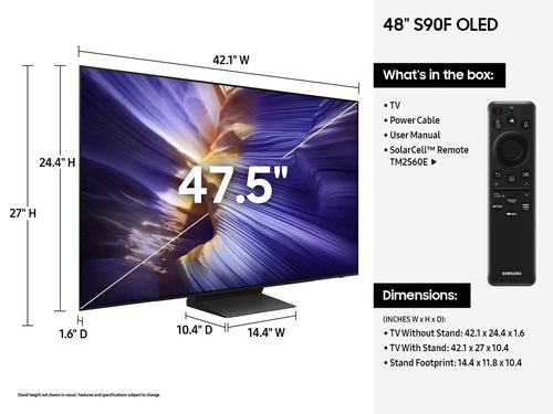 Samsung S90F 48" OLED Smart TV - 4K Ultra HD, Wi-Fi Konnektivität, Schwarz