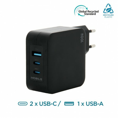 Mobilis Charger 100W 2USB C 1USBA GaN cable 100W