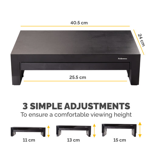 Fellowes Designer Suites Monitorständer – Verstellbarer ergonomischer Ständer für 21-Zoll-Monitore, Schwarz/Perlglanz-Finish