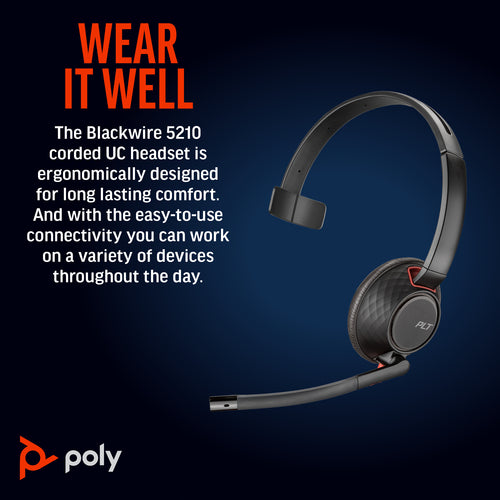 HP Poly Blackwire 5210 kabelgebundenes USB-C Call Center Headset – Komfort & Langlebigkeit