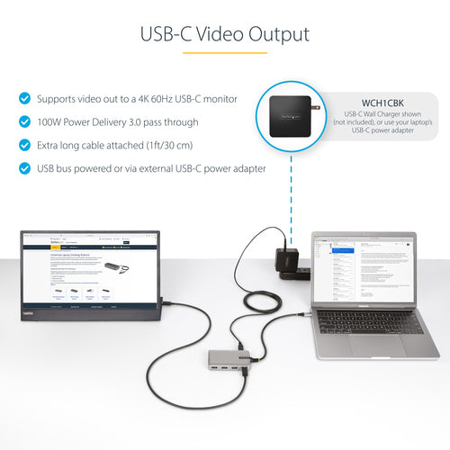 StarTech 4-Port USB-C Hub mit 4K-Videoausgang und 100W Power Delivery