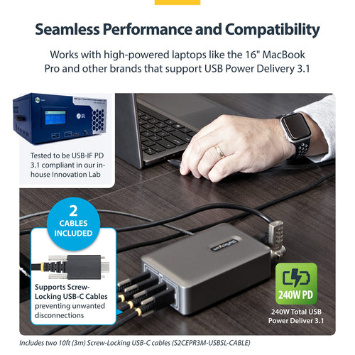 4-Port USB-C Ladegerät 240W Power Delivery 3.1 Schraubverriegelung