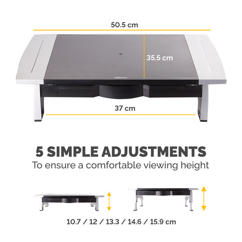 Verstellbarer Computer-Monitorständer mit Ablagefach – Fellowes Office Suites – max. 36 kg, höhenverstellbar, 28 Zoll
