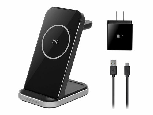 3 in 1 Wireless Charging Station for iPhone, Apple Watch, AirPods - Monoprice Quick Charge 3.0, USB, Indoor