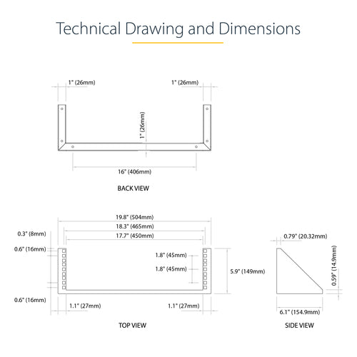 StarTech.com RK319WALLV 3U Wall Mount Rack Bracket - 150lb Capacity - Black