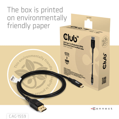 CLUB3D USB TYPE-C TO DISPLAYPORT DP80 BIDIRECTIONAL VESA CERTIFIED CABLE 1M/3.28 FT - Kabel - Digital/Daten USB cable