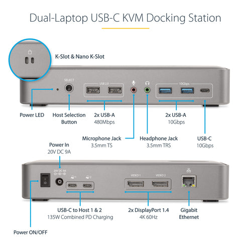 StarTech.com 129N-USBC-KVM-DOCK laptop dock/port replicator