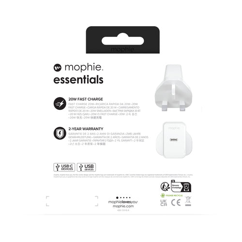 mophie essentials 20W USB-C PD wall adapter