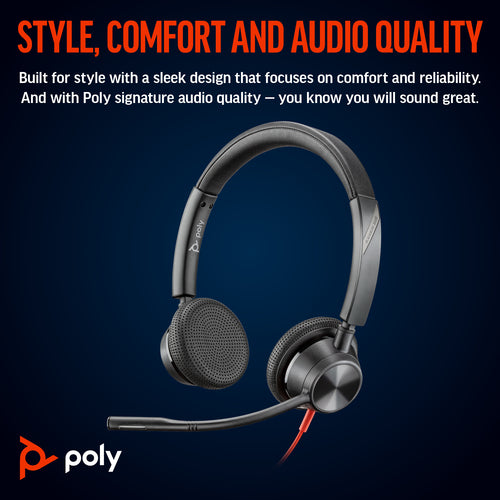 Poly Blackwire 3325 Stereo USB-C Headset +3.5mm Plug +USB-C/A Adapter