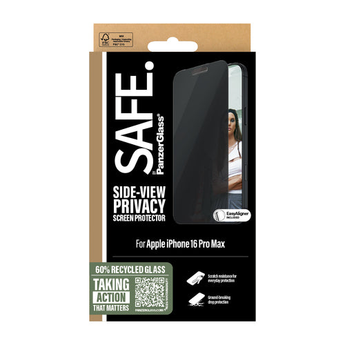 PanzerGlass SAFE. by ® 2-Way Privacy Screen Protector iPhone 16 Pro Max | Ultra-Wide Fit