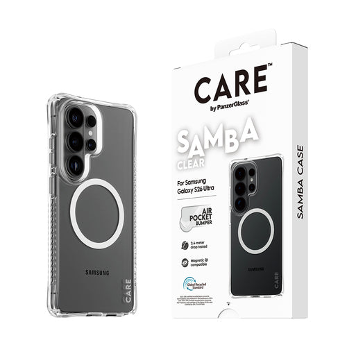 PanzerGlass CARE™ by ® Samba Case Transparent w. White Qi Samsung Galaxy S26 Ultra mobile phone case