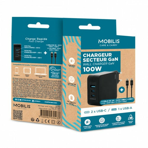 Mobilis Charger 100W 2USB C 1USBA GaN cable 100W