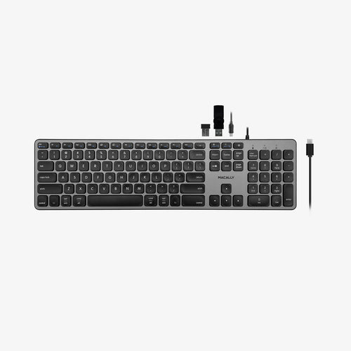 Wired USB Full-Size Keyboard Macally QWERTY Black Grey Scissor Switch