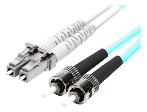 30m Multi-Mode OM3 Fiber Optic Cable LC-ST Duplex Aqua 50/125
