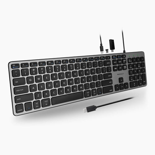 Wired USB Full-Size Keyboard Macally QWERTY Black Grey Scissor Switch