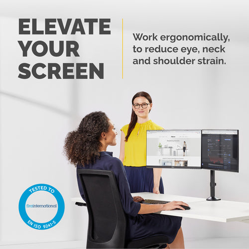 Fellowes Reflex Dual Monitor Arm Adjustable Desk Mount 27 Inch Screens Tilt 45° Pan 180° Rotation 360°