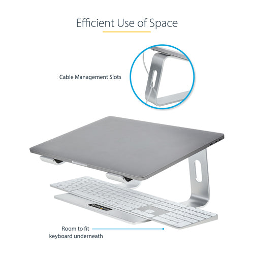 StarTech Ergonomic Aluminum Laptop Stand - Silver - Supports 5kg - Compatible with MacBook & Dell XPS
