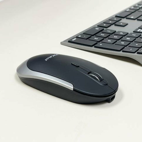 Kabellose Bluetooth-Tastatur mit Scherenmechanismus – Macally QWERTY in Schwarz & Grau mit Maus