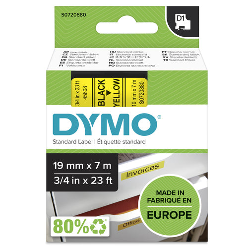 DYMO D1 Standard - Black on Yellow - 19mm label-making tape