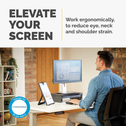Fellowes Designer Suites Monitorständer – Verstellbarer ergonomischer Ständer für 21-Zoll-Monitore, Schwarz/Perlglanz-Finish