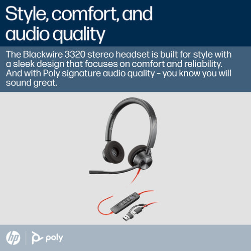 HP Poly Blackwire 3320 Stereo USB-C Headset – Kabelgebunden, Microsoft Teams-zertifiziert, Schwarz