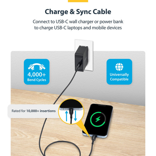 USB-C Ladekabel 1,8 m 60 W PD Datenübertragung Schwarz 2er-Pack