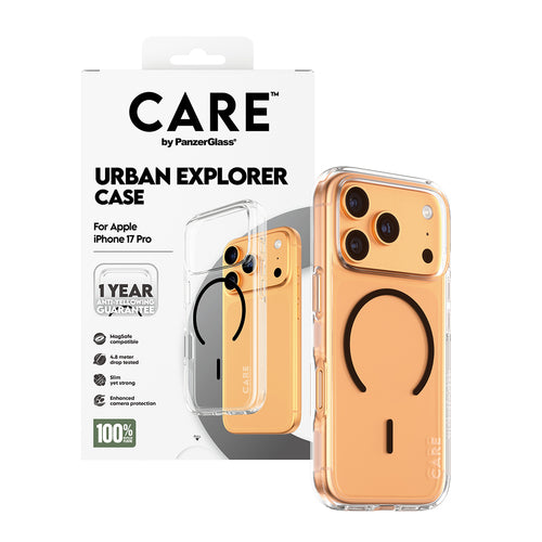 PanzerGlass CARE™ by ® Urban Explorer Case Transparent w. Black MagSafe iPhone 17 Pro mobile phone case