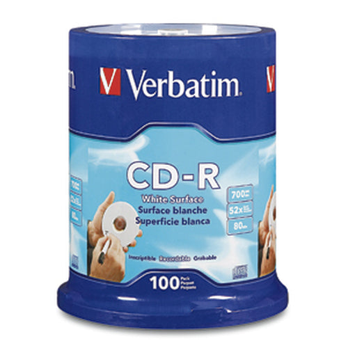 Verbatim CD-R 80MIN 700MB 52X Blank White Surface 100pk Spindle